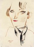 ALBERTO MANFREDI, The woman with a fringe, watercolor